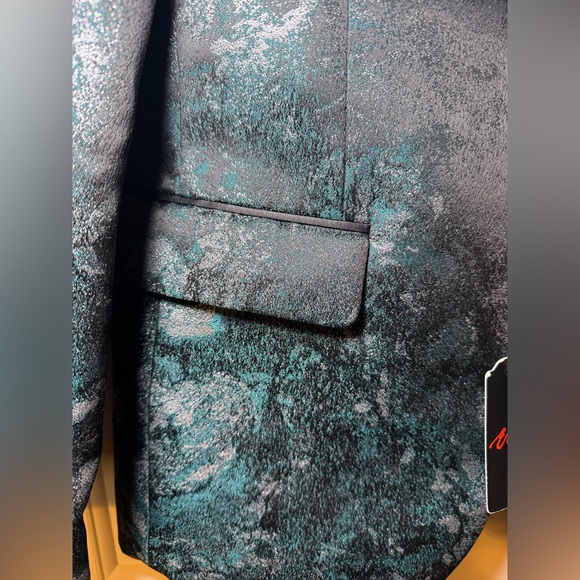 Egara Men’s Galaxy Dinner Jacket Blazer Sz 38R Slim Fit Teal Black Silver NWT - Picture 9 of 12